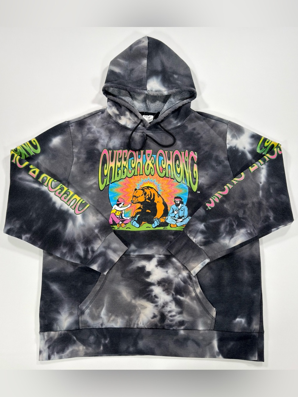 Cheech & Chong Bear Tie Dye Hoodie Mens XL Mad Engine Graphic Sweatshirt Sleeve